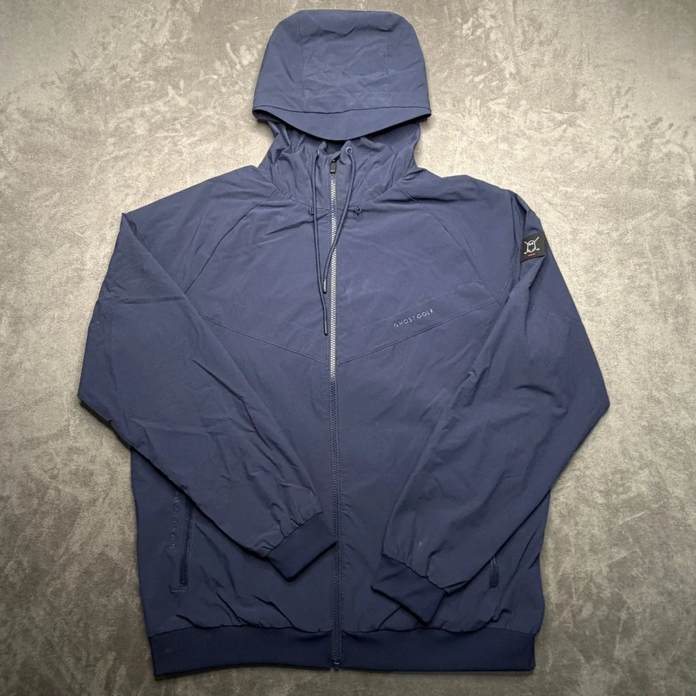 Ghost Golf Windbreaker Jacket Mens Large Blue Hooded Full Zip Performance Active